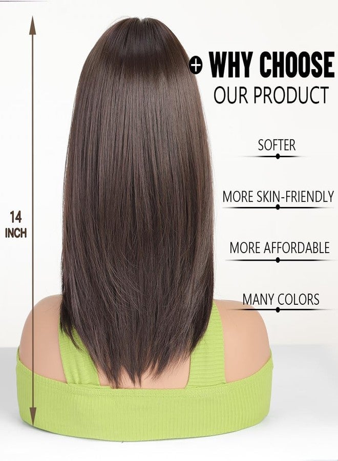 اسمي شعر مستعار قصير بني ناعم من إسمي مع غرة جانبية، يصل طوله إلى الكتف، شعر مستعار طبيعي، شعر مستعار صناعي للاستخدام اليومي، مناسب للحفلات والتنكر، للنساء - Image 4